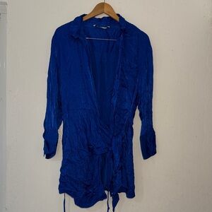 Vibrant Blue Long Sleeve Wrap Dress Zara XL